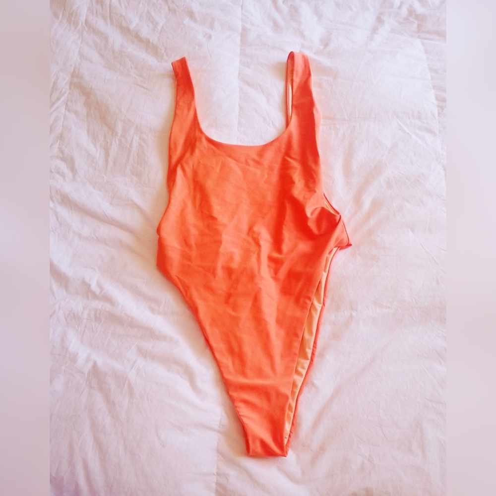 Side Boob Orange One Piece Swim Suit NWOT